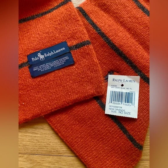Ralph Lauren Orange and Black Knit Scarf - Picture 3 of 3